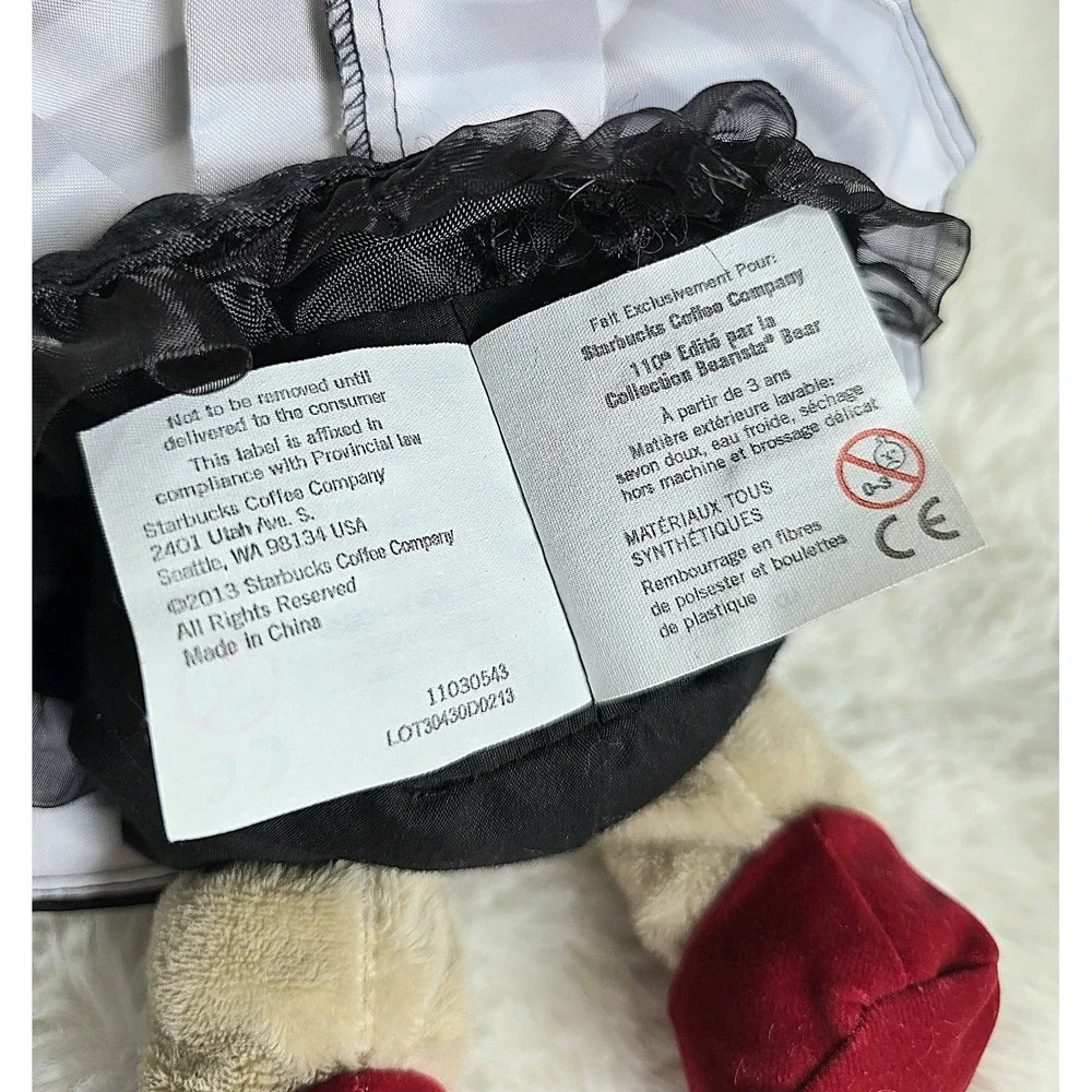 Rare Starbucks 2013 Teddy Bear Plush Black White Dress Red Shoes Collectible